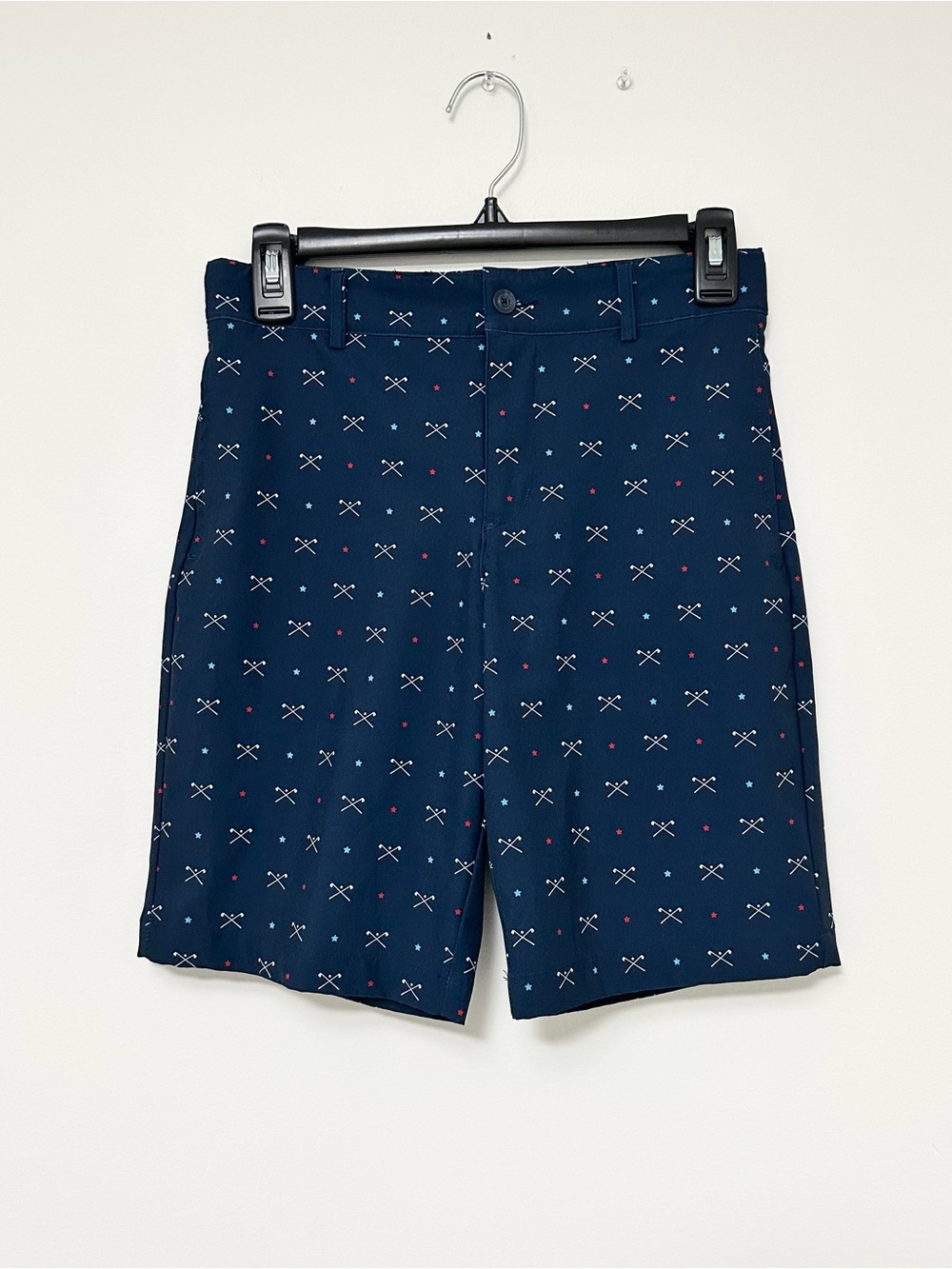 Slazenger Boys' Golf Navy Patterned Golf Club Print Shorts Red White Blue MEDIUM